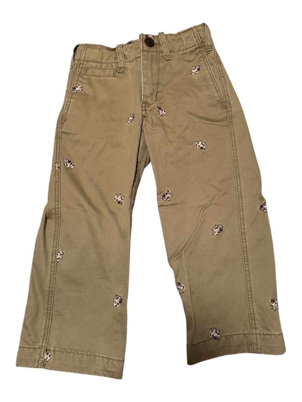 Babygap Kids Khaki Embroidered Dog-Accent Pants-Size 3T